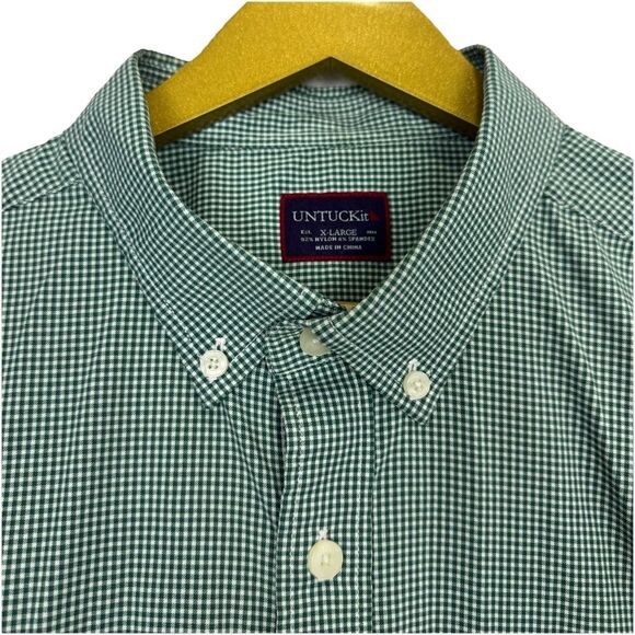 UNTUCKit Long Sleeve Button Down Nylon Shirt XL Checkered Green White Preppy - Picture 2 of 8